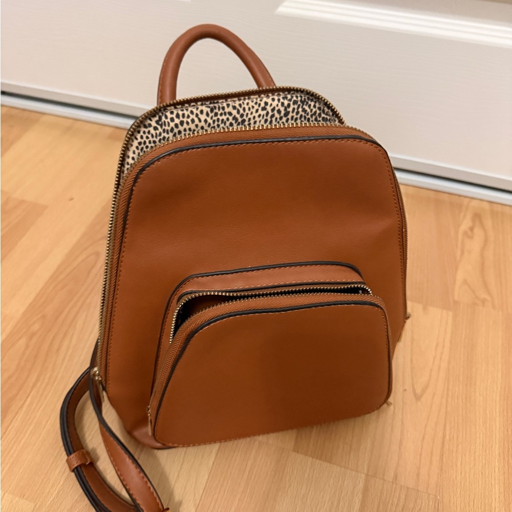 Sole Society Cognac Mini Backpack with Animal Print Accent